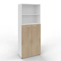Armadio alto con due ante e due vani e serratura 86x45x214H - BIANCO/ ANTE OLMO