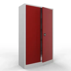 Armadio metallico, porte a battente, 4 ripiani, 120x45x200h cm - Ante Rosse/fianchi Grigi