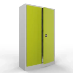 Armadio metallico, porte a battente, 4 ripiani, 100x60x200h cm - Ante Verdi/fianchi Grigi