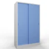 Armadio metallico, porte scorrevoli 4 ripiani, 120x60x200h cm - Ante Azzurre/Fianchi Grigi
