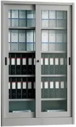 Armadio metallico, porte scorrevoli vetro 4+4, 150x45x200h cm - GRIGIO