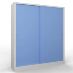 Armadio metallico, porte scorrevoli 4+4, 180x45x200h cm - Ante Azzurre/fianchi Grigi