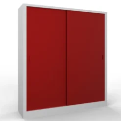 Armadio metallico, porte scorrevoli 4+4, 180x60x200h cm - Ante Rosse/fianchi Grigi