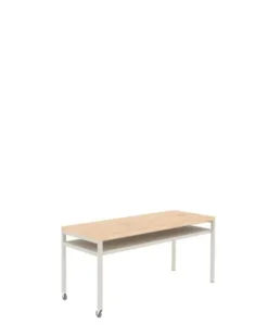 Banco da lavoro alto 200x75x90h cm con due ruote, piano in legno e sottopiano