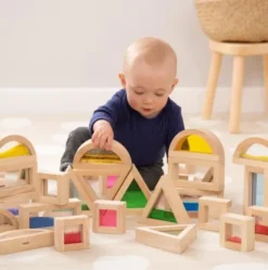 Blocchi in legno con inserti traslucidi - Set da 16