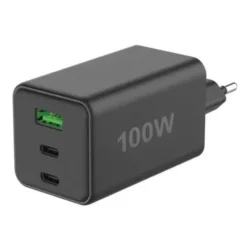 Caricatore Alimentatore GaN 100W 2x USB-C 1x USB-A Power Delivery Fast Charger Nero