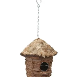 Casetta uccellini rotonda tetto con foglie 25x25x27 cm