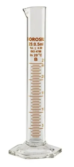 Graduated cylinder, tall, 25 mL, Borosil