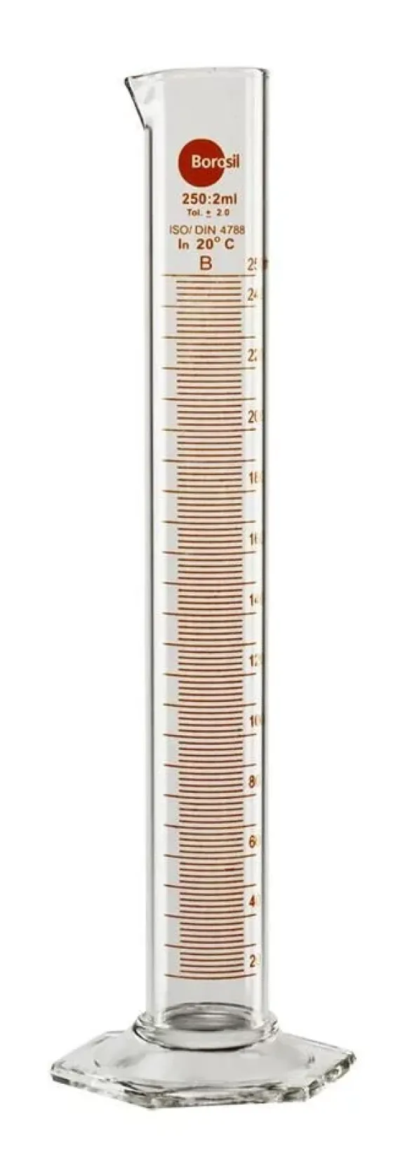 Graduated cylinder, tall, 250 mL, Borosil