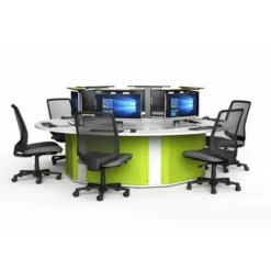 Scrivania circolare M1 per 4 persone con meccanismi pop-up 197x74H cm