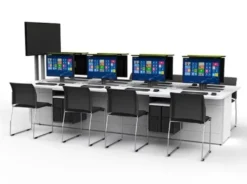 Tavolo collaborativo rettangolare con 8 posizioni per monitor a scomparsa M1