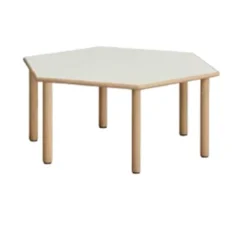 TAVOLO ESAGONALE PIANO LATTE 128X111X40H