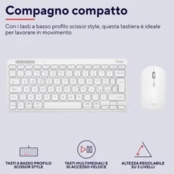 Trust Lyra - Tastiera e mouse wireless ricaricabili - Fino a 3 dispositivi WL/BT - bianco